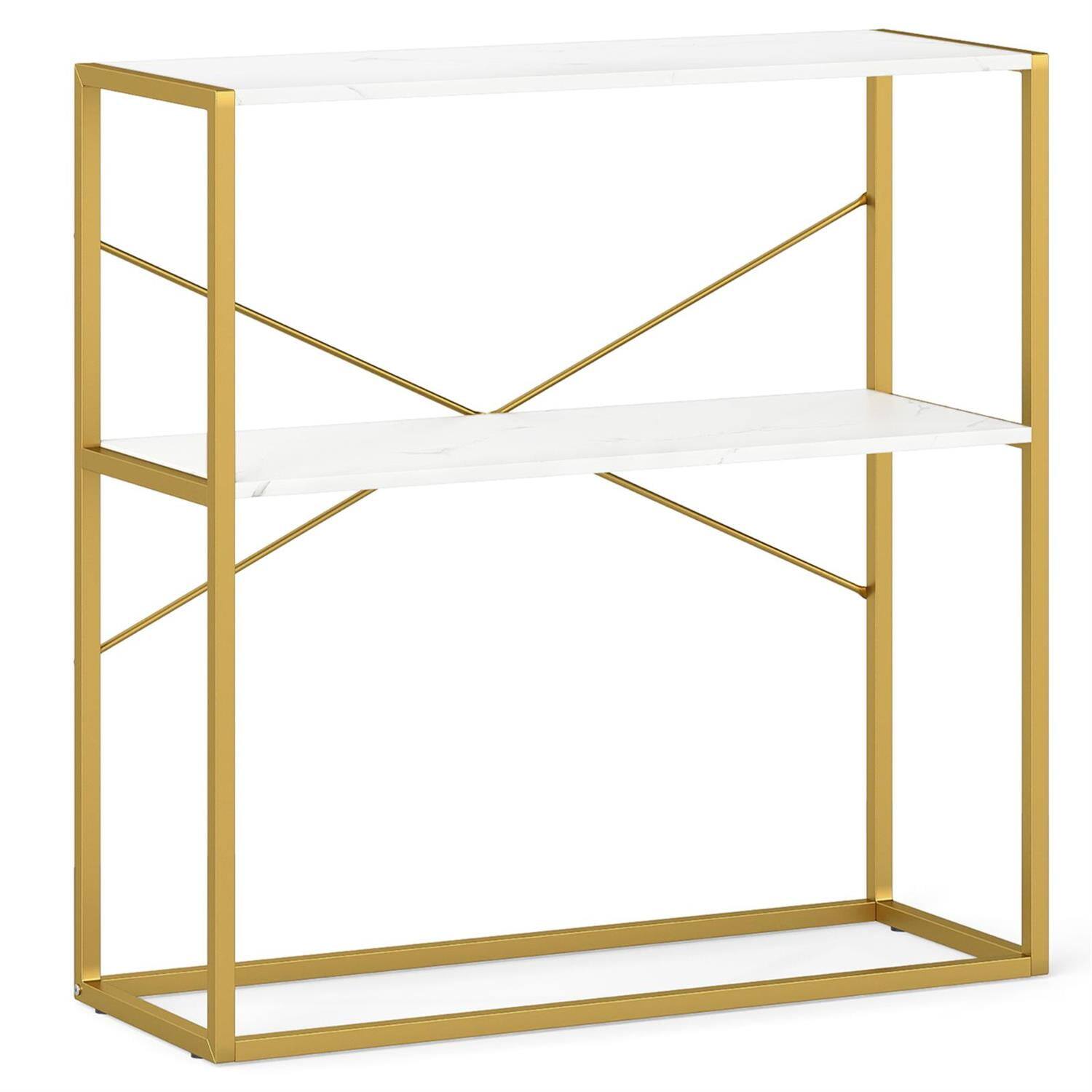 Alt View 3. Pefilos - 42-Inch Modern Console Table, Faux Marble Top & Geometric Metal Frame - Black.