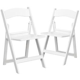 Emma + Oliver - 2 Pack 800 lb. Capacity Resin Folding Chair with Slatted Seat - White