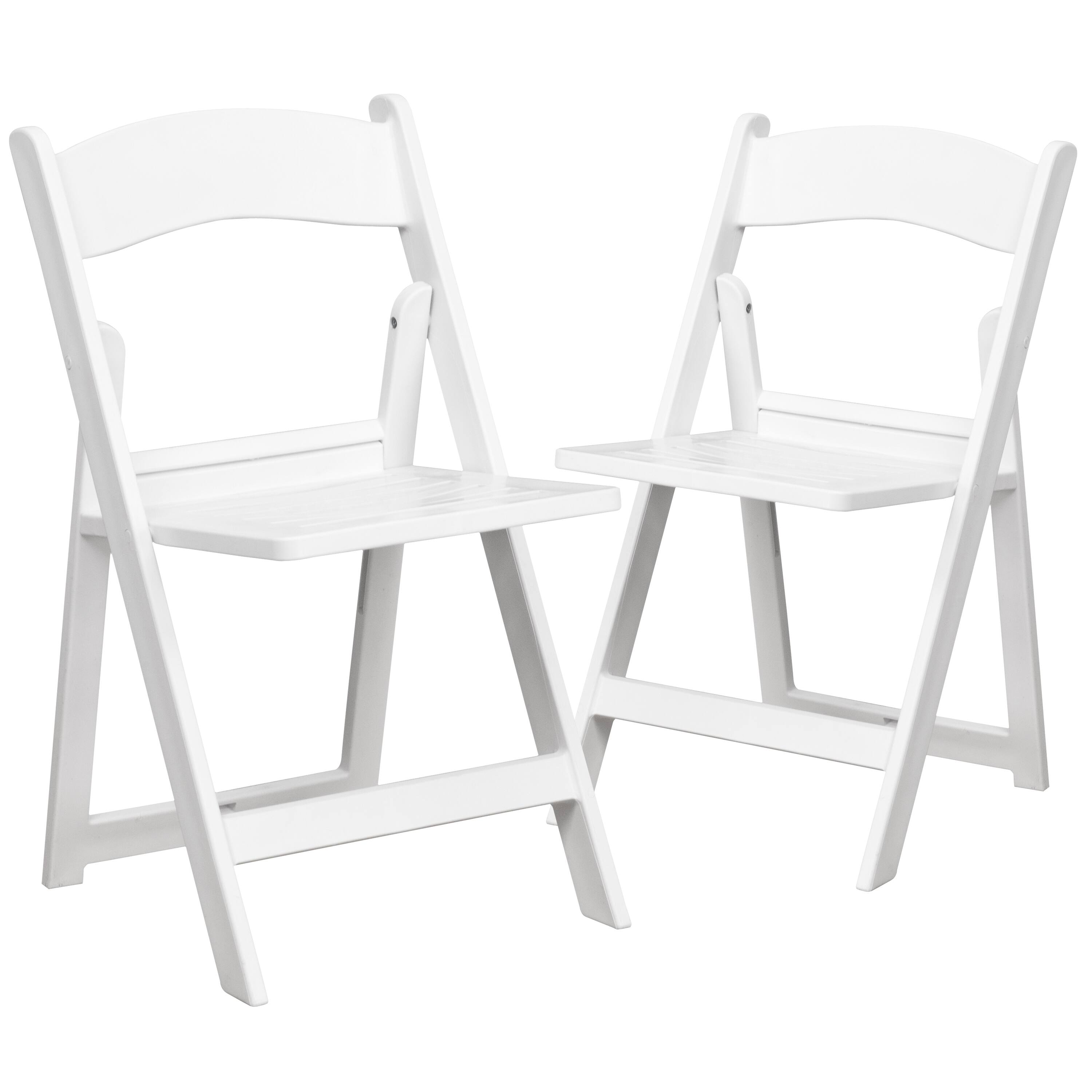 Front. Emma + Oliver - 2 Pack 800 lb. Capacity Resin Folding Chair with Slatted Seat - White.