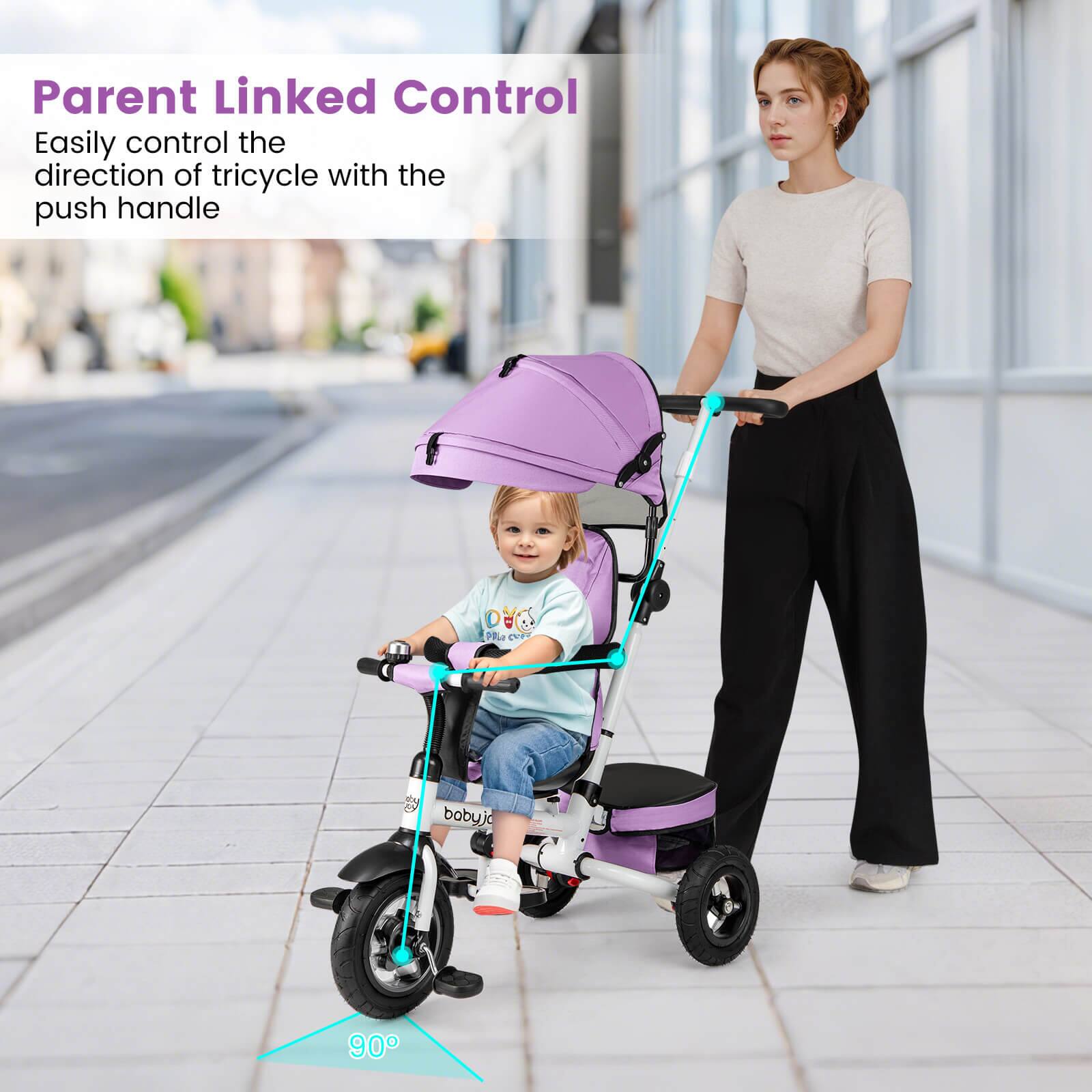 Parent Linked Control  
Easily control the direction of tricycle with the push handle  

90°