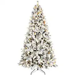 BreeBe - 8ft Flocked Christmas Tree with 470L Colorful LED Lights with G45 ball - White