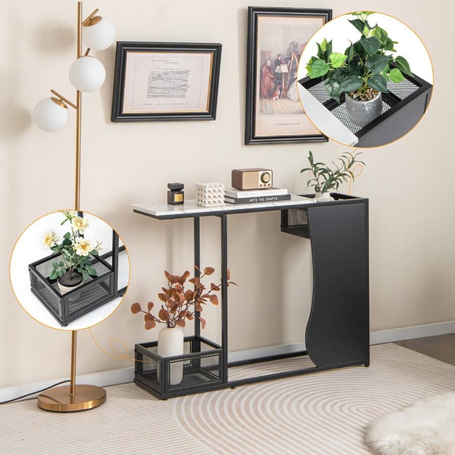 Kadyn 43.5 Inch Console Table with Plant Position and Faux Marble Top ...