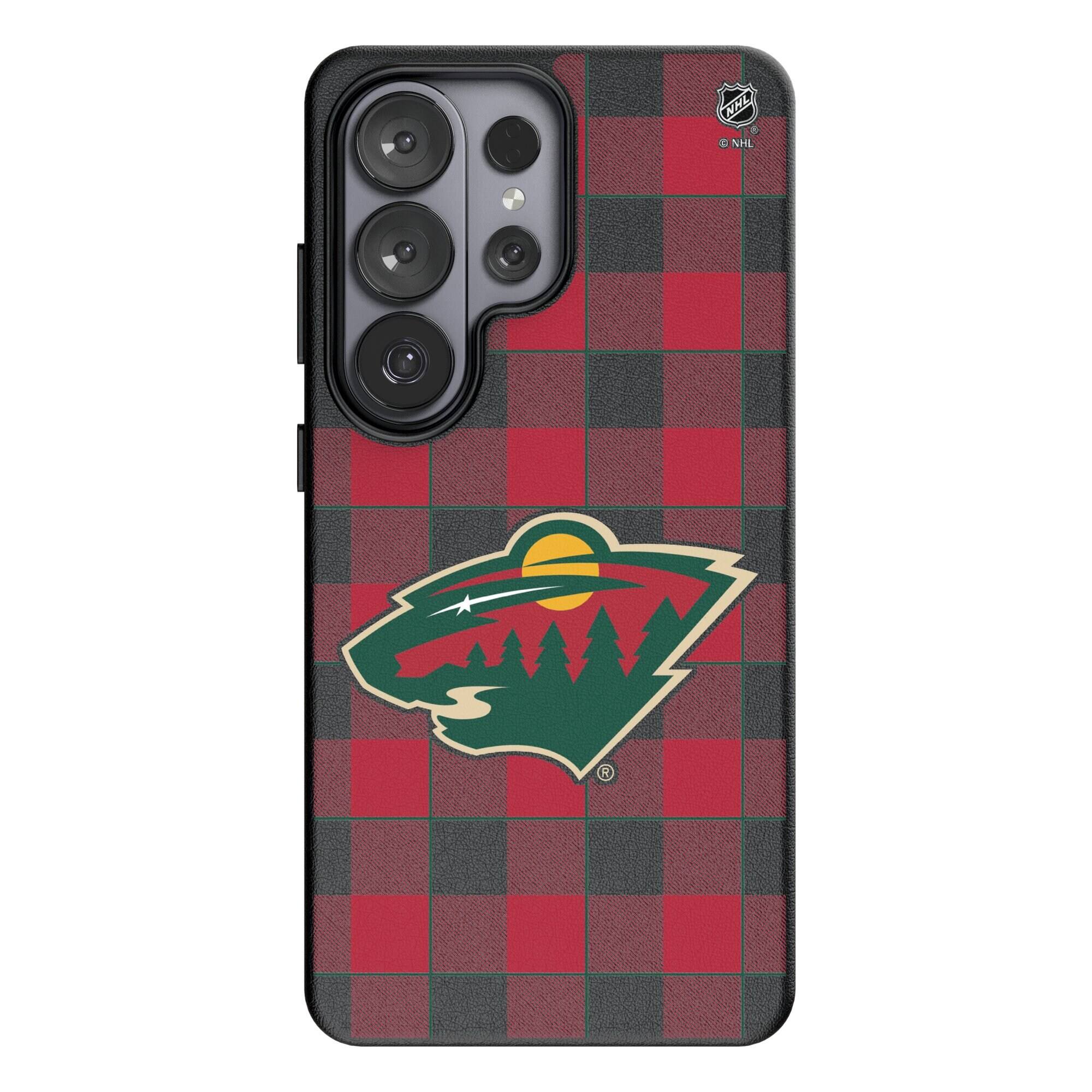 Front. Keyscaper - Minnesota Wild Plaid Galaxy Magnetic Bump Case - S25 Plus - Black.