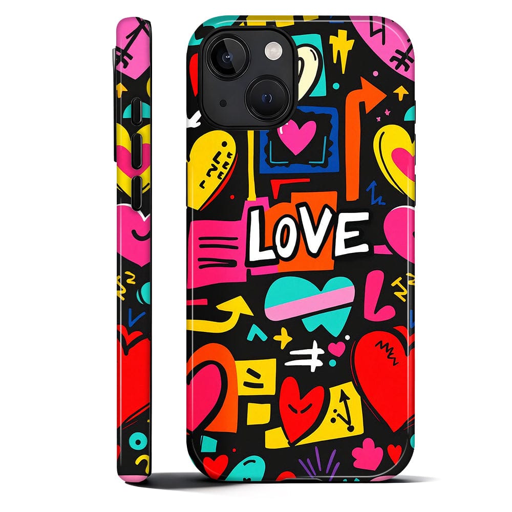 Finnhomy - Smartphone Case for iPhone - Dual-Layer Heavy Duty Protective Cover - Neon Love Graffiti - Neon Love Graffiti for iPhone 15 Plus