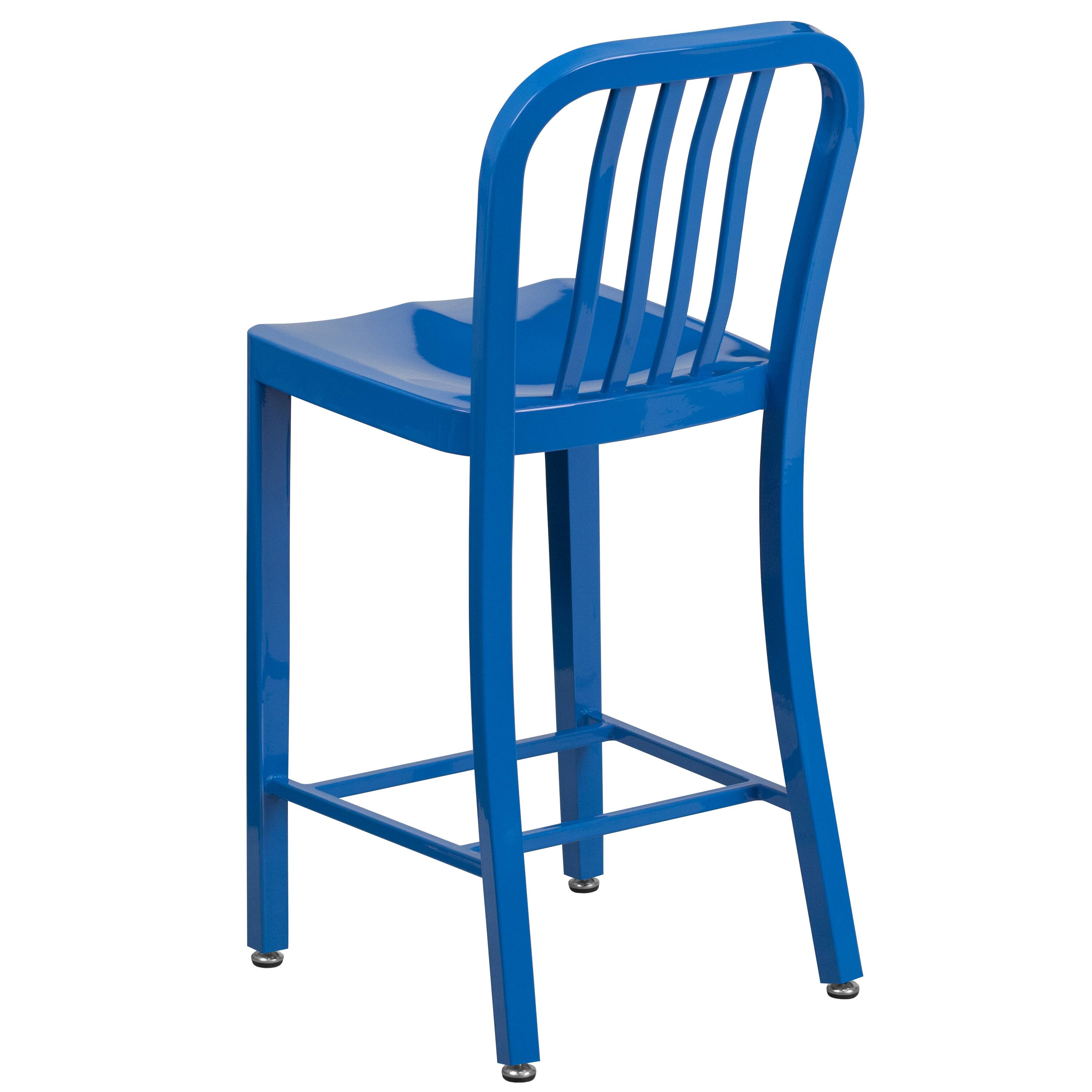 Alt View 5. Emma + Oliver - Commercial Grade 24"H Colorful Metal Indoor-Outdoor Vertical Slat Counter Stool - Blue.