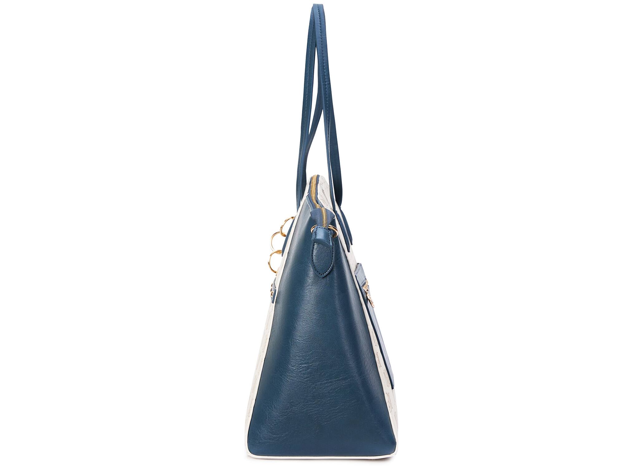 Alt View 5. Badgley Mischka - BADGLEY MISCHKA Caroline Vegan Leather Weekender Tote Bag | Navy - Champagne-Navy.