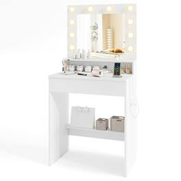 Kadyn - Bedroom Vanity Desk - Adjustable Brightness, 3 Light Modes, Lighted Mirror - White