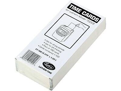 TIME CARDS  
For Lathem Model 7000E  

- Use for all pay periods  
- Use for job tracking  
- Pack of 100 cards  
- Cards numbered 1-100  
- 13.375" x 7.257"  

E7-100  

Lathem Time