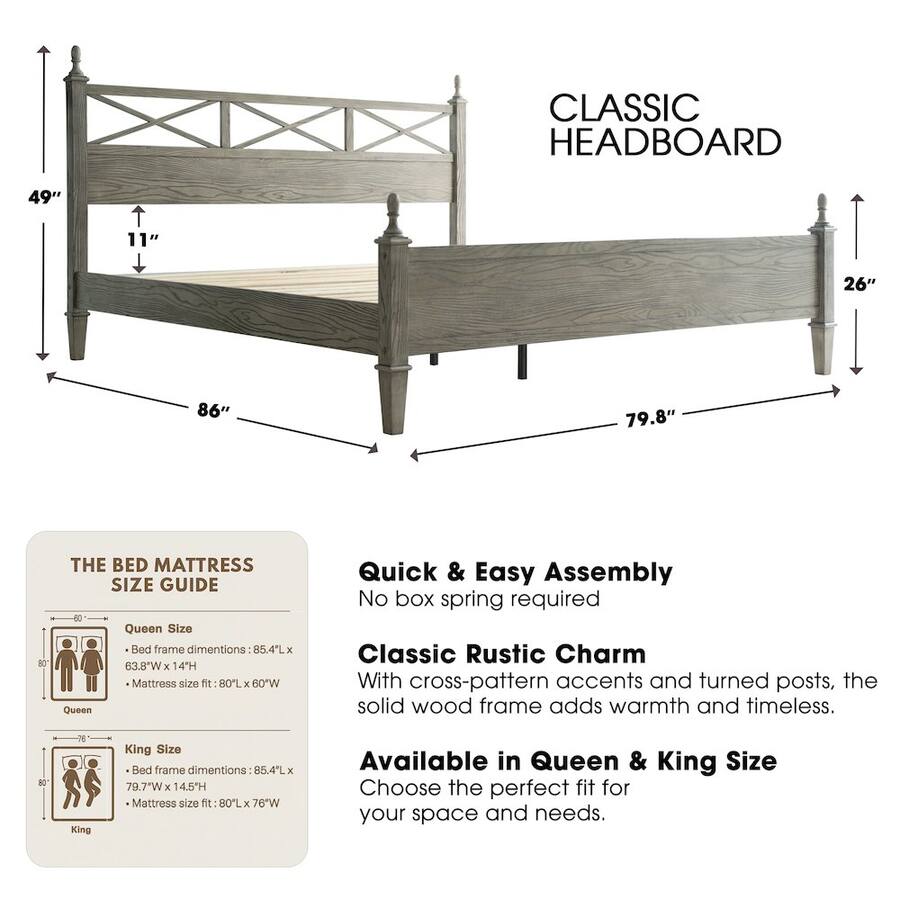 East West Furniture King Wooden Platform Bed Frame Weathered Gray Oak ...