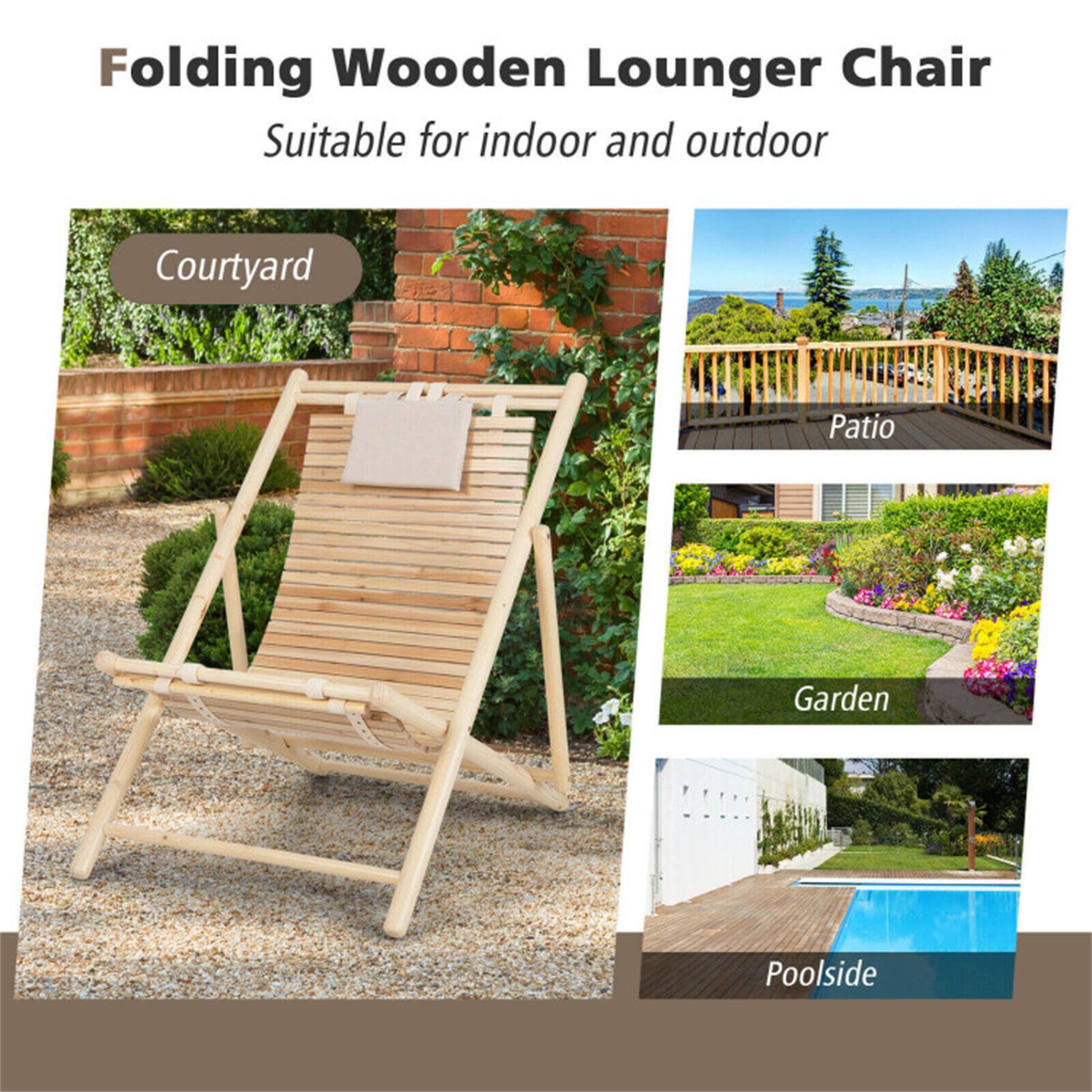 Folding Wooden Lounger Chair  
Suitable for indoor and outdoor  

- Courtyard  
- Patio  
- Garden  
- Poolside