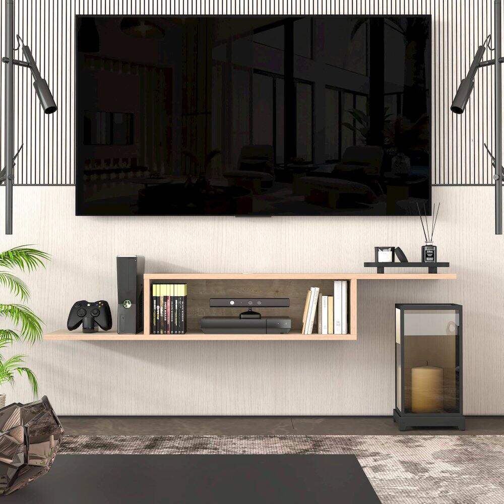 Back. Atelier Mobili - Floating TV Stand for Up to 65 Inch TVs – Wall Mounted Floating Shelf - Beige.
