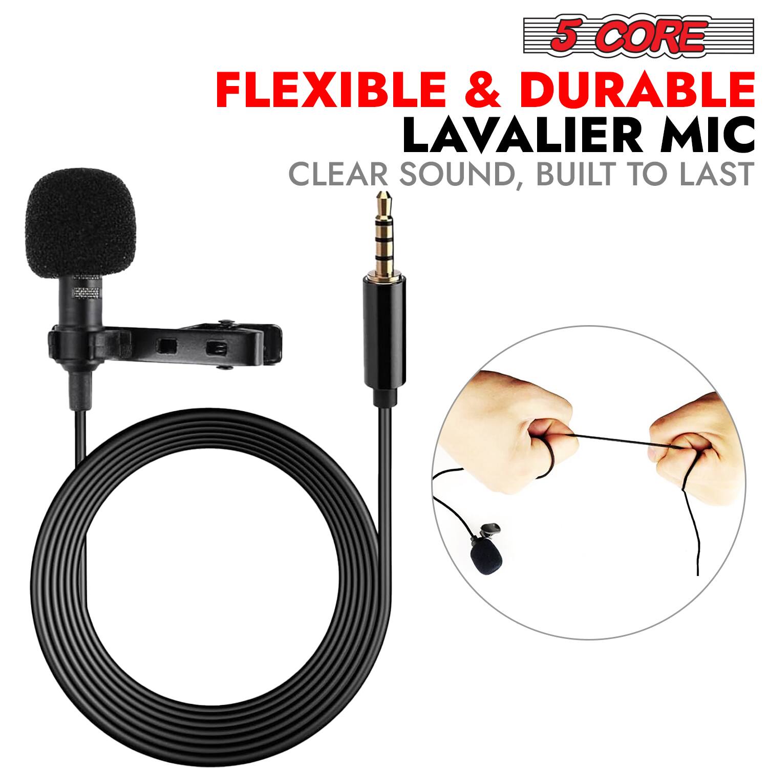 5 CORE FLEXIBLE & DURABLE Lavalier Mic Clear Sound, Built to Last