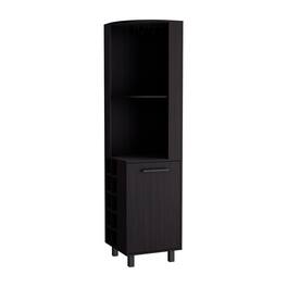 TuHome - Kaia Tall Corner Bar Cabinet with Four Shelves, Ten Wine Bottle Cubbies and Stemware - Black
