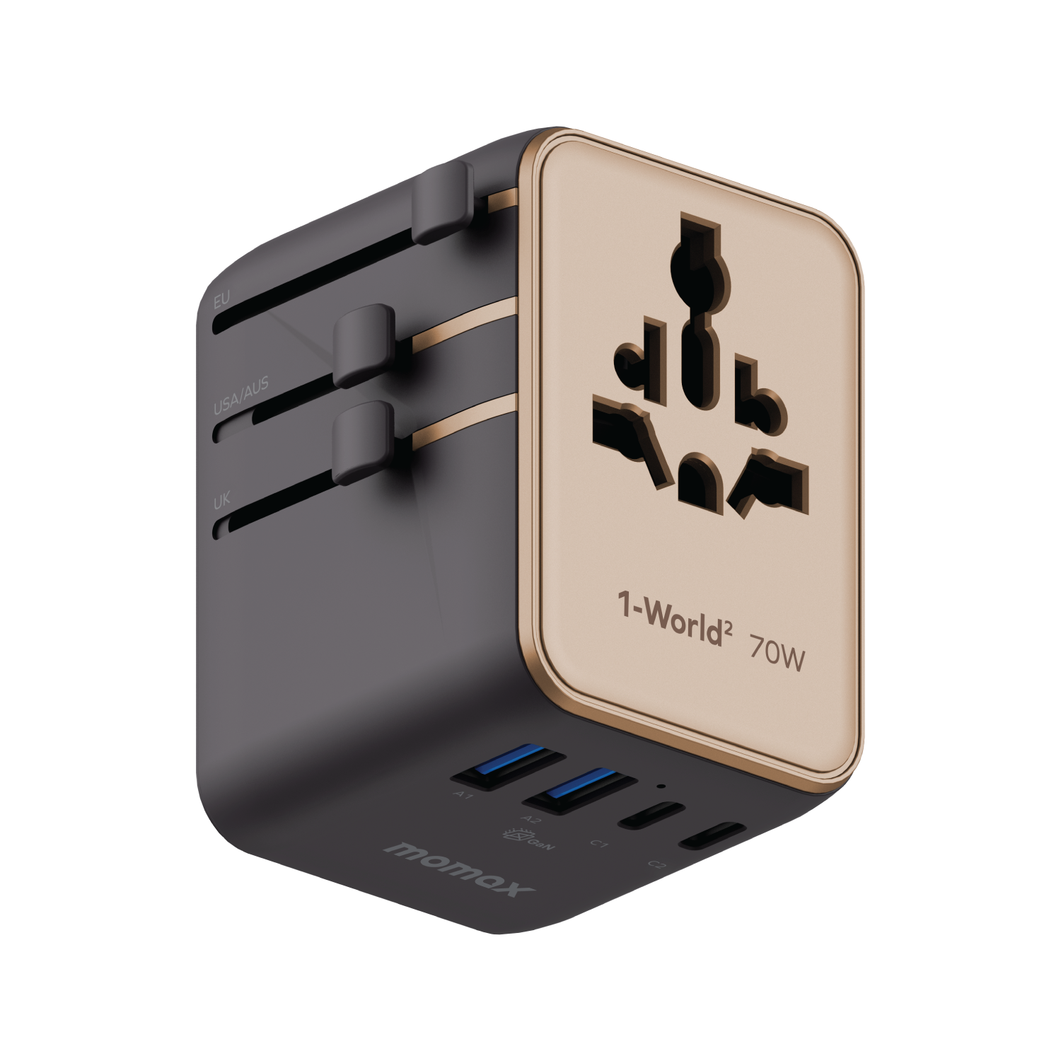 Momax - 1-World² 5-Port Mini Universal Travel GaN Charger 70W with Dual AC - Titanium Gold