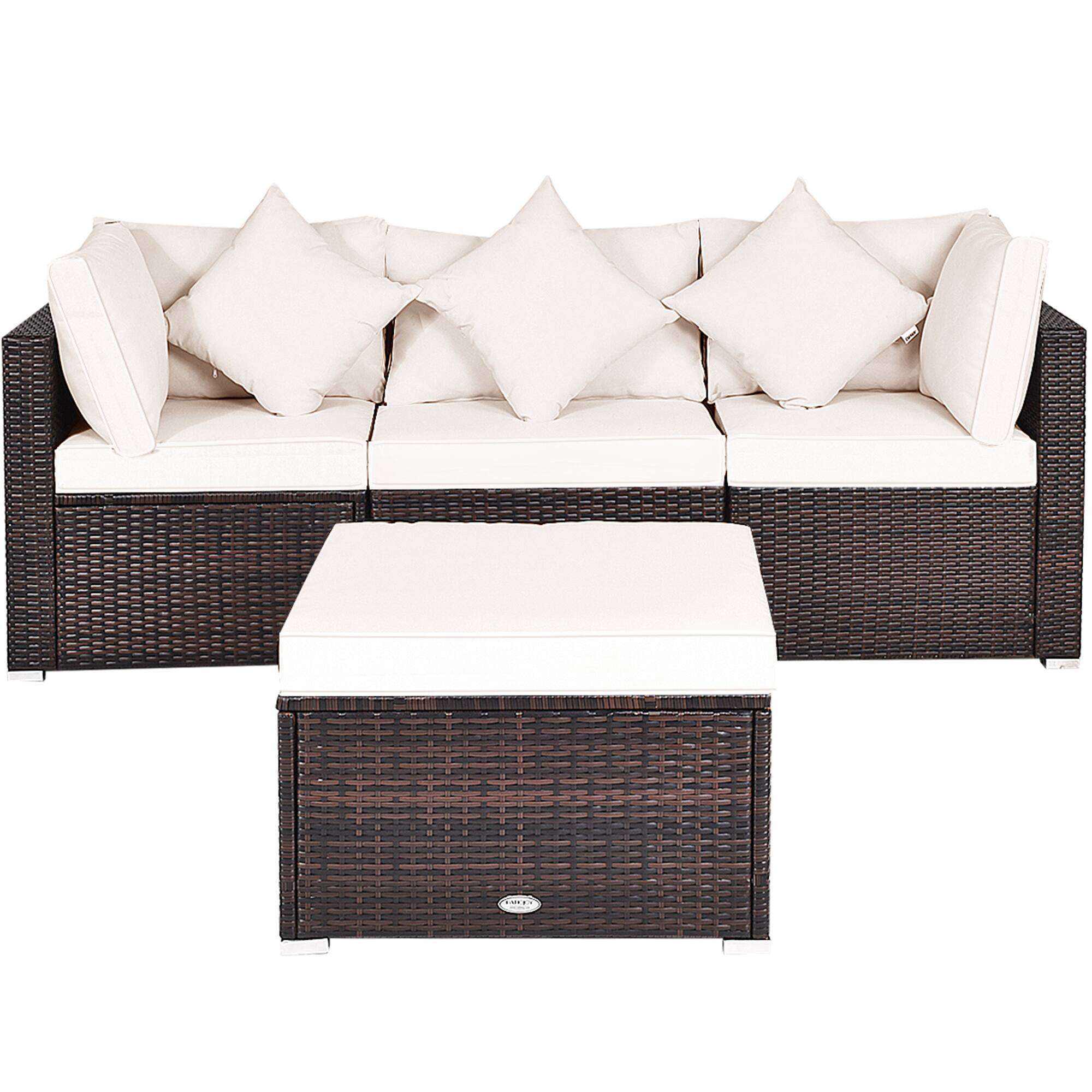 Alt View 1. Gymax - Gymax 4PCS Rattan Patio Sofa Conversation Set Outdoor Furniture Set w/ Cushion - Brown.