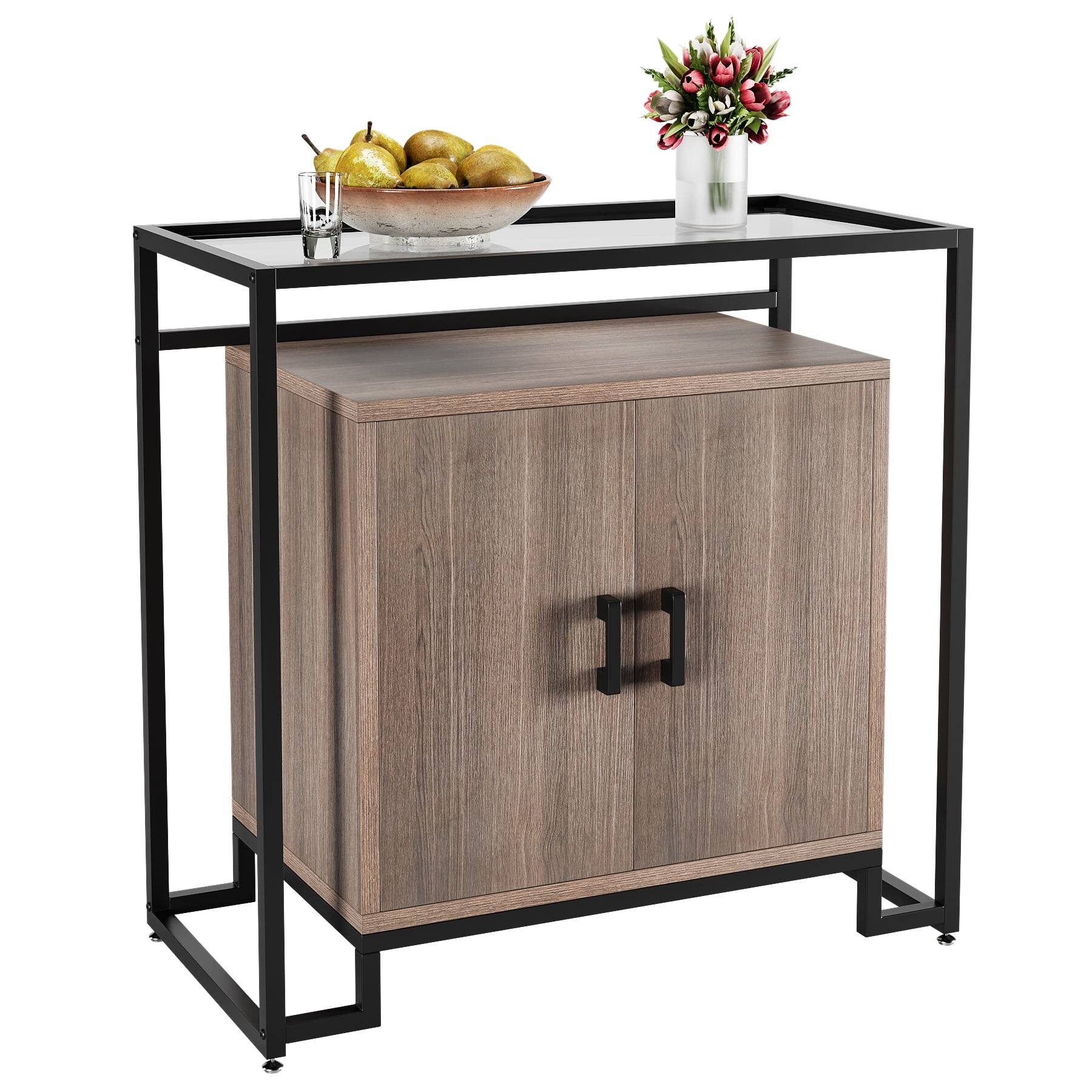 Front. GARVEE - Light Brown Space-Saving Wooden Buffet Sideboard, Modern Storage Cabinet with Open Shelves, Stylish Organizer - Light Brown.