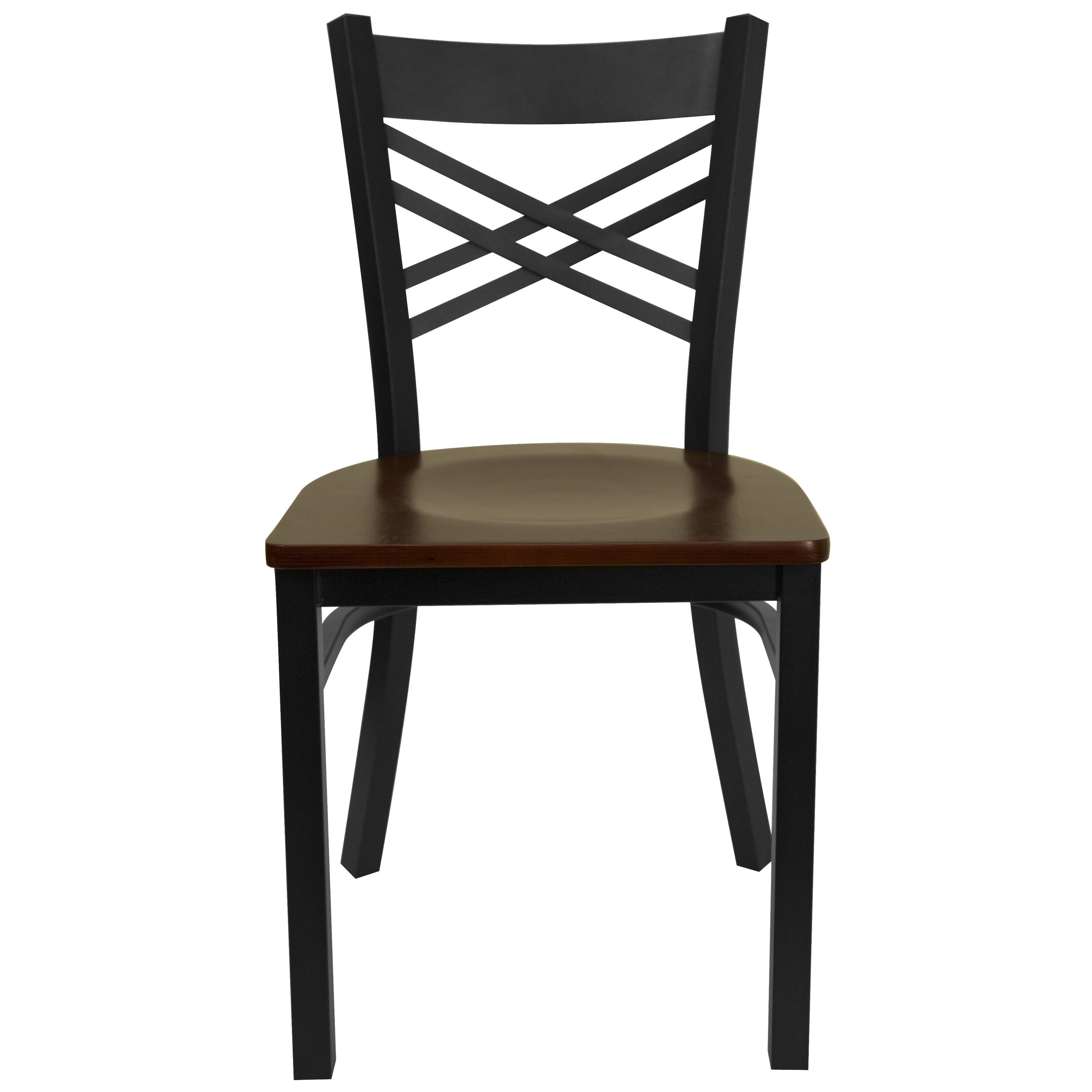 Alt View 6. Emma + Oliver - 2 Pack "X" Back Metal Restaurant Chair - Mahogany Wood Seat/Black Metal Frame.