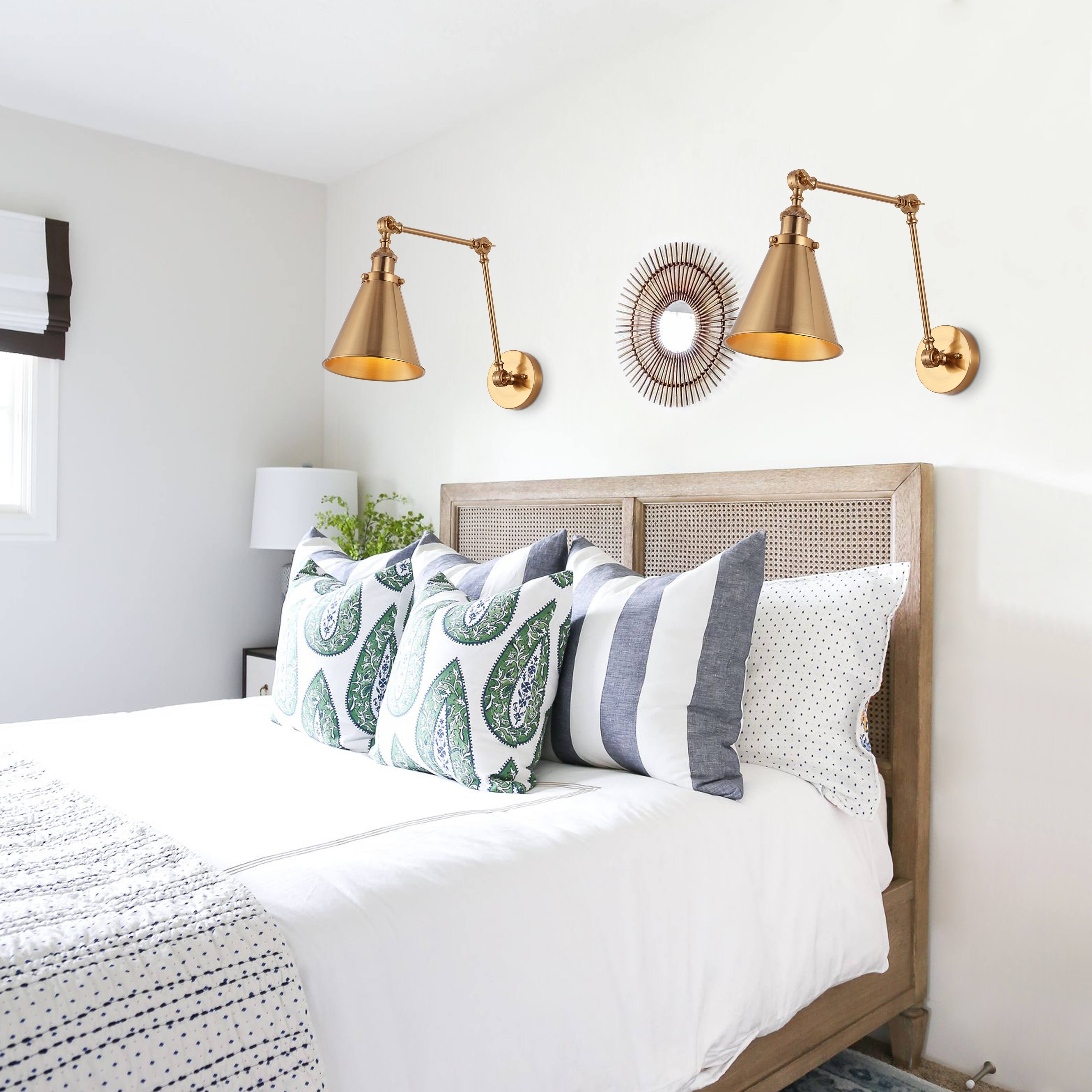 Alt View 1. Jonathan Y - Rover 7" Classic Industrial Metal Adjustable Arm LED Wall Sconce, Brass Gold (Set of 2) - Brass Gold.