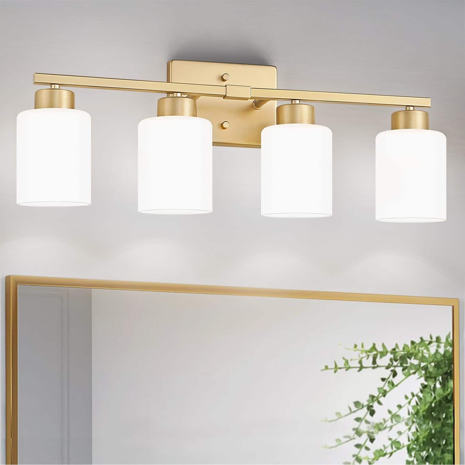 Dazzling Pops - Bathroom Light Fixtures Modern Vanity Over Mirror Wall Sconces With Milky Frosted Glass Shades E Socket - Gold 4-Light
