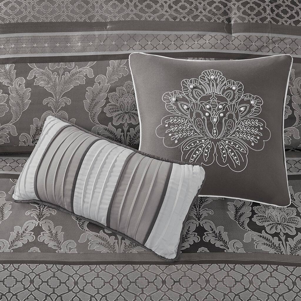Alt View 1. Gracie Mills - Gracie Mills Bruce 7-Piece Jacquard Comforter Set - Grey.