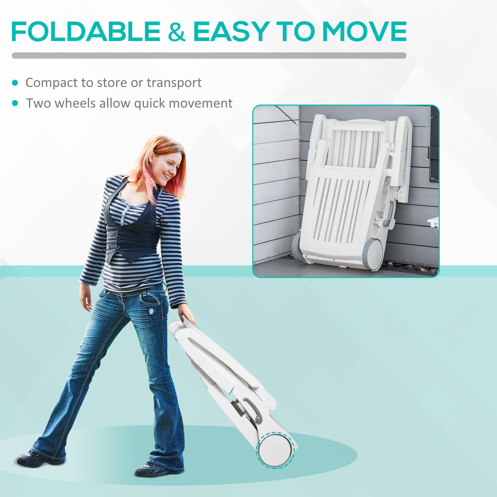 FOLDABLE & EASY TO MOVE

Compact to store or transport
Two wheels allow quick movement