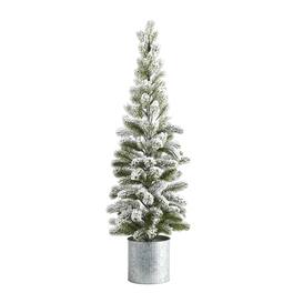 BreeBe - 3’ Flocked Artificial Pine Tree in Tin Planter - White, Green