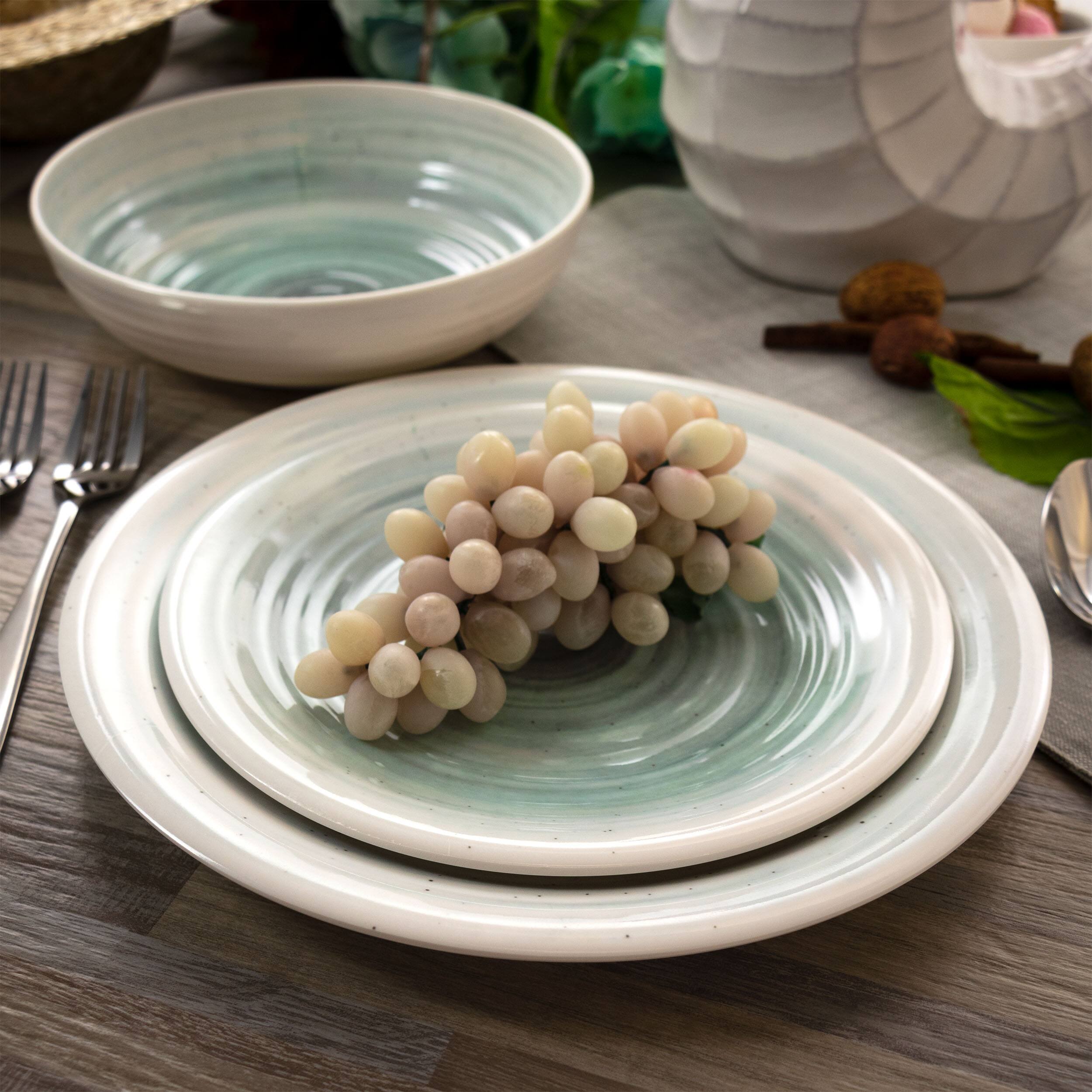 Alt View 4. Elama - Elama Potters Wheel 12 Piece Lightweight Melamine Dinnerware Set in Light Blue - Blue.