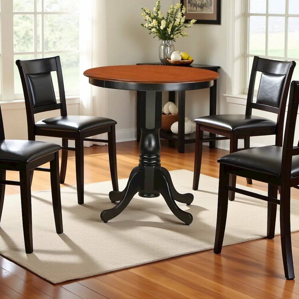 Angle. FurniFact - Elegant Wooden Dining Table for Small Spaces – Compact Kitchen Table - Black & Cherry.