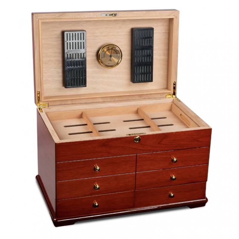Alt View 5. Prestige - Windsor Large Desktop Humidor - Lacquer Cherry Finish.