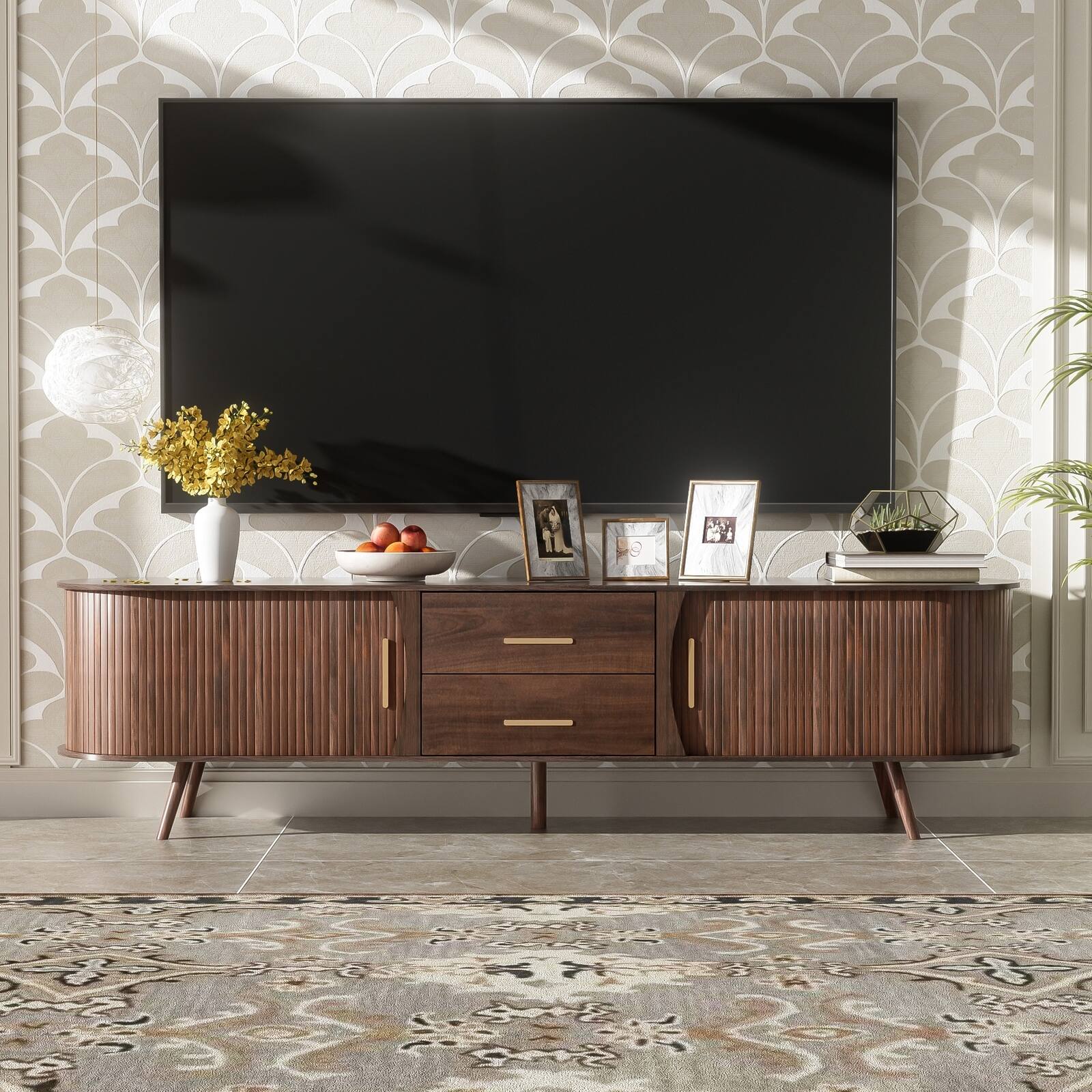 Alt View 1. Spaco - Spaco Mid Century Modern TV Stand for 80" TVs with 2 Drawers, Media Console, Storage for Living Room Entertainment - Dark Brown.