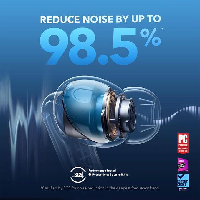 REDUCE NOISE BY UP TO 98.5%  
*Certified by SGS for noise reduction in the deepest frequency band.  

Performance Tested  
Reduce Noise By Up to 98.5%  

EDITORS' CHOICE  
PC POMAG.COM EDITORS' CHOICE