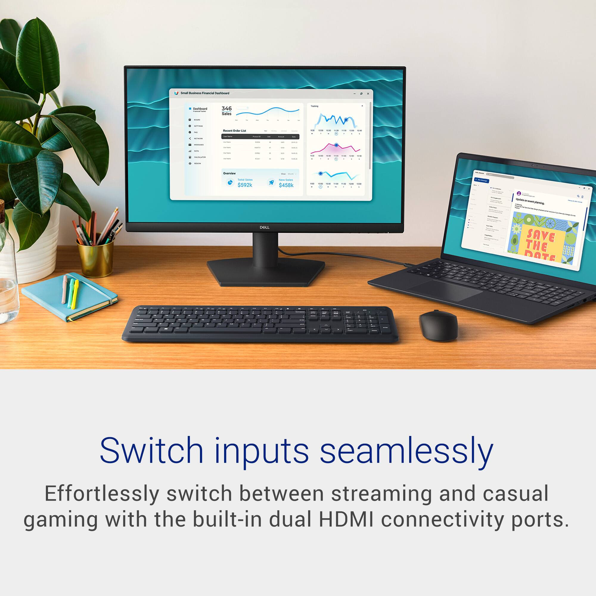 Switch inputs seamlessly  
Effortlessly switch between streaming and casual gaming with the built-in dual HDMI connectivity ports.