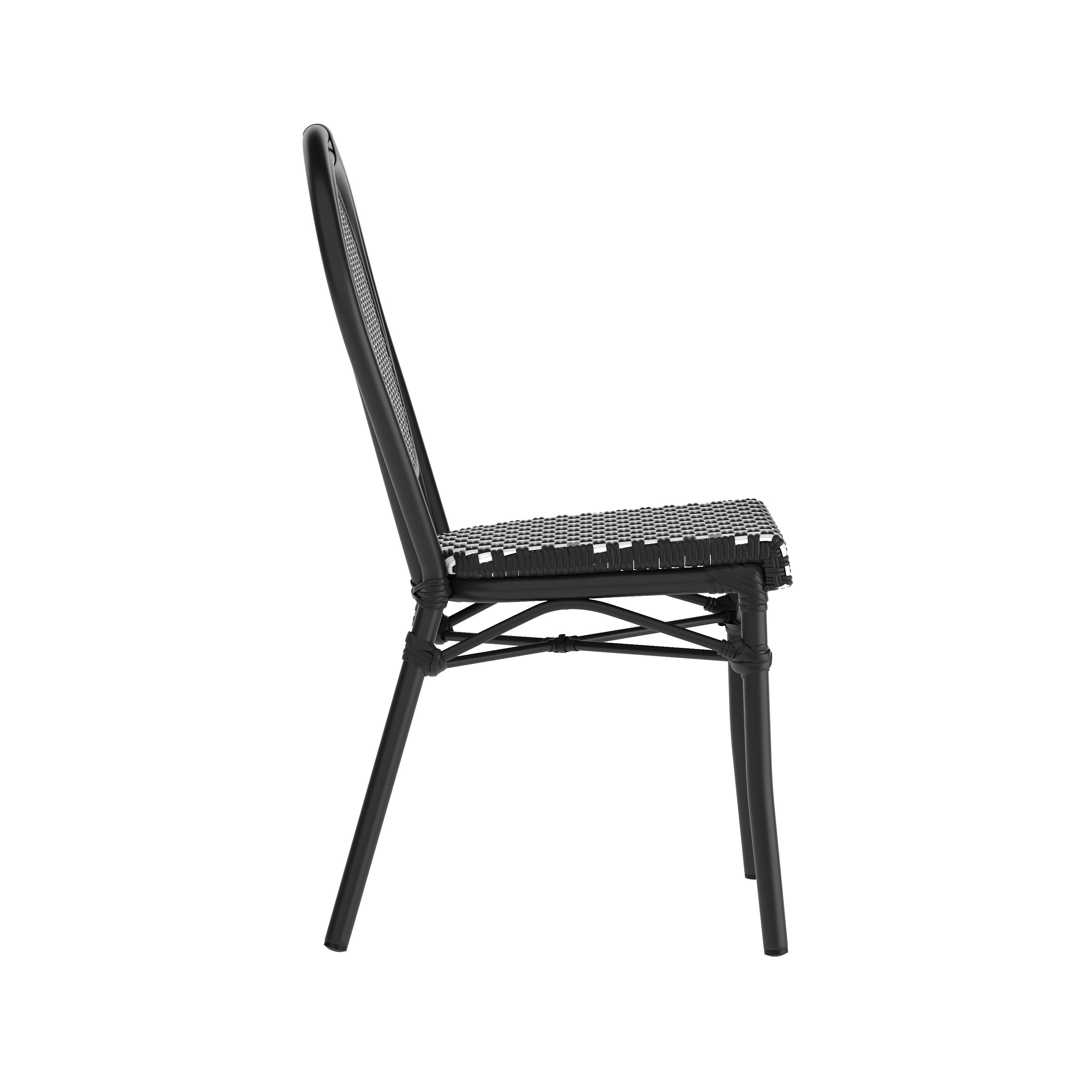 Alt View 8. Emma + Oliver - Colmar Set of Four Indoor/Outdoor Stacking Thonet Bistro Style Chairs with PE Rattan Seat and Metal Frame - Black & White/Black Frame.