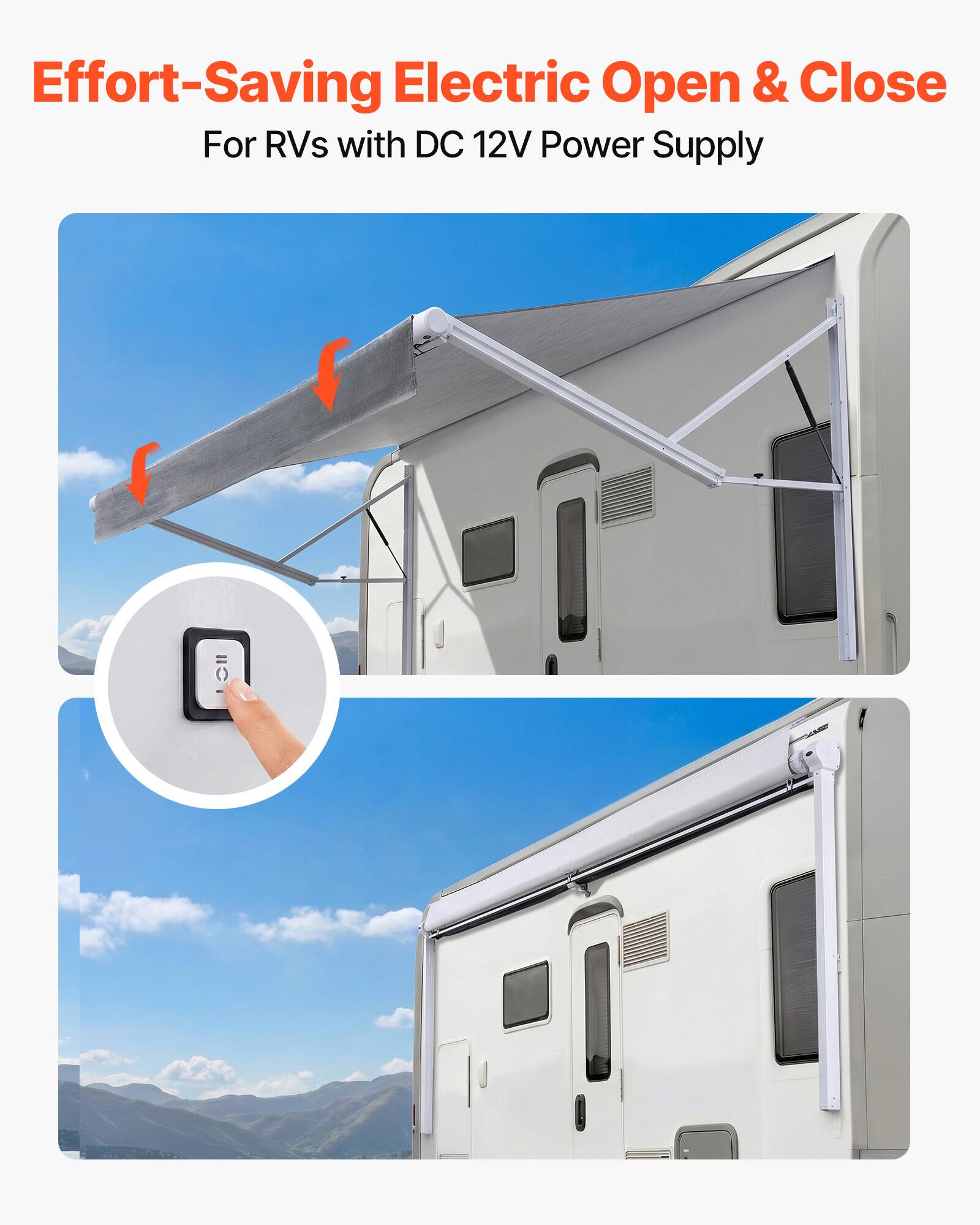 Effort-Saving Electric Open & Close  
For RVs with DC 12V Power Supply