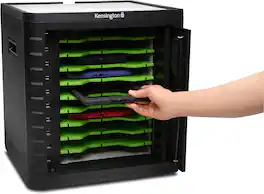 Kensington - K67862AM Charge & Sync Lockable Cabinet for 10 Tablets, Universal iOS/Android, TAA Compliant, Keyed Retracting Door