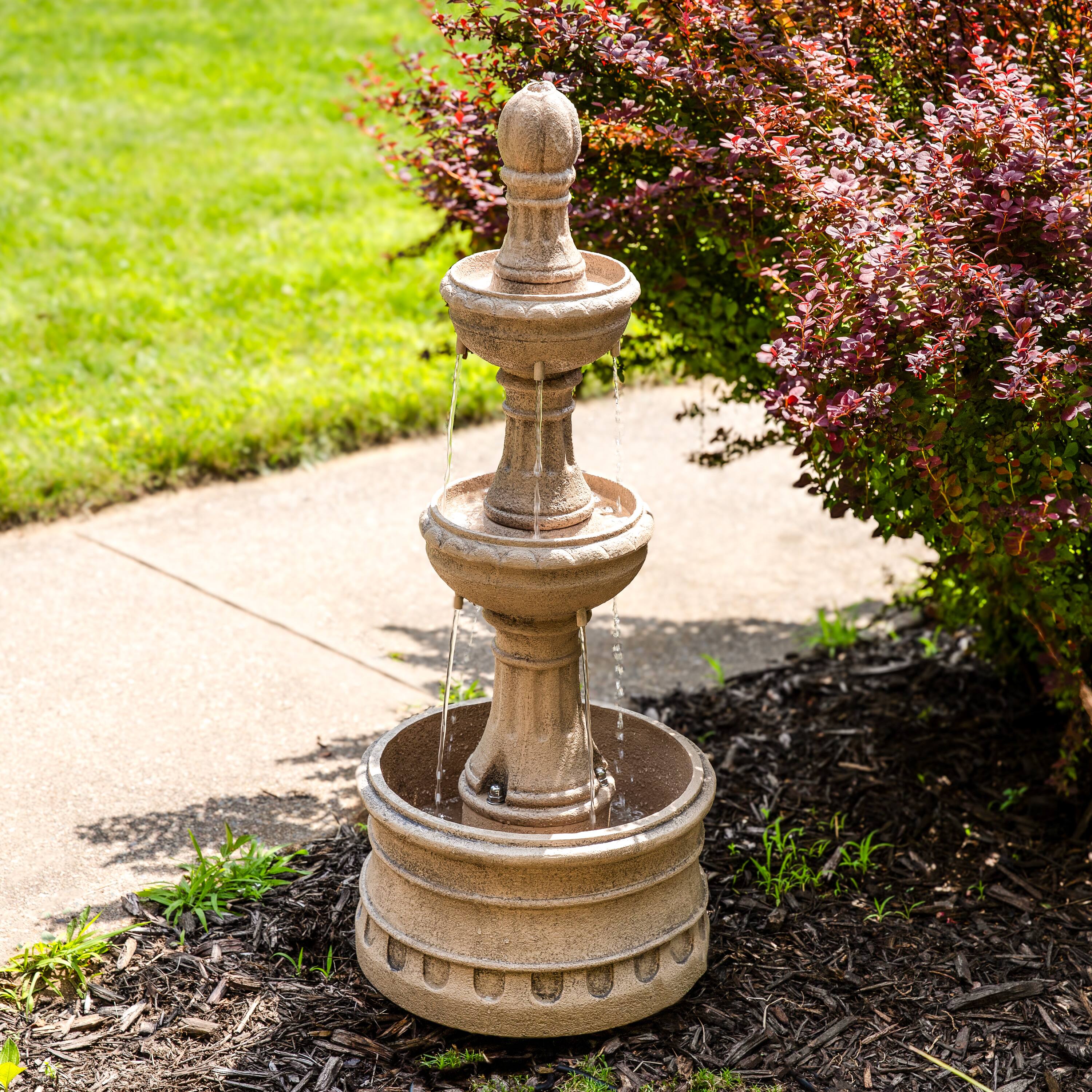 Alt View 3. Sunnydaze - Cyprus 3-Tier Polyresin Outdoor Fountain - Eggshell.