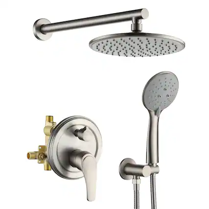 Front. Boyel Living - 5-Spray Patterns with 2.4 GPM 9 in. Wall Mount Dual Shower Heads with Valve Included in Brushed Nickel - Brushed Nickel.
