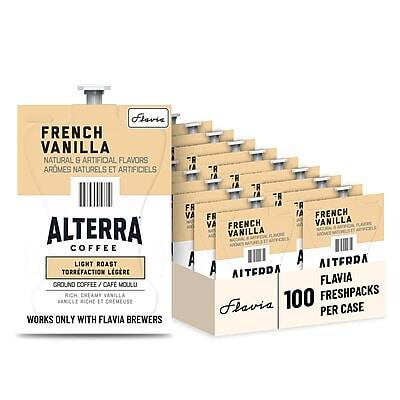 FRENCH VANILLA  
NATURAL & ARTIFICIAL FLAVORS  
AROMES NATURELS ET ARTIFICIELS  

ALTERRA COFFEE  
LIGHT ROAST  
TORRFACTION LÉGÈRE  
GROUND COFFEE / CAFÉ MOULU  

RICH CREAMY VANILLA  
RICHE ET CRÈMEUSE  

WORKS ONLY WITH FLAVIA BREWERS  

100 FRESH PACKS PER CASE  

Flavia