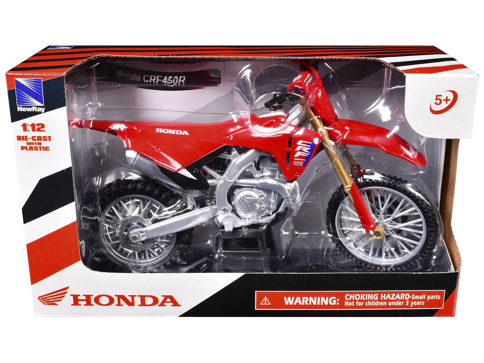 NewRay Honda CRF450R  
1:12 DIE-CAST WITH PLASTIC  
5+  
WARNING: CHOKING HAZARD - Small parts. Not for children under 3 years.