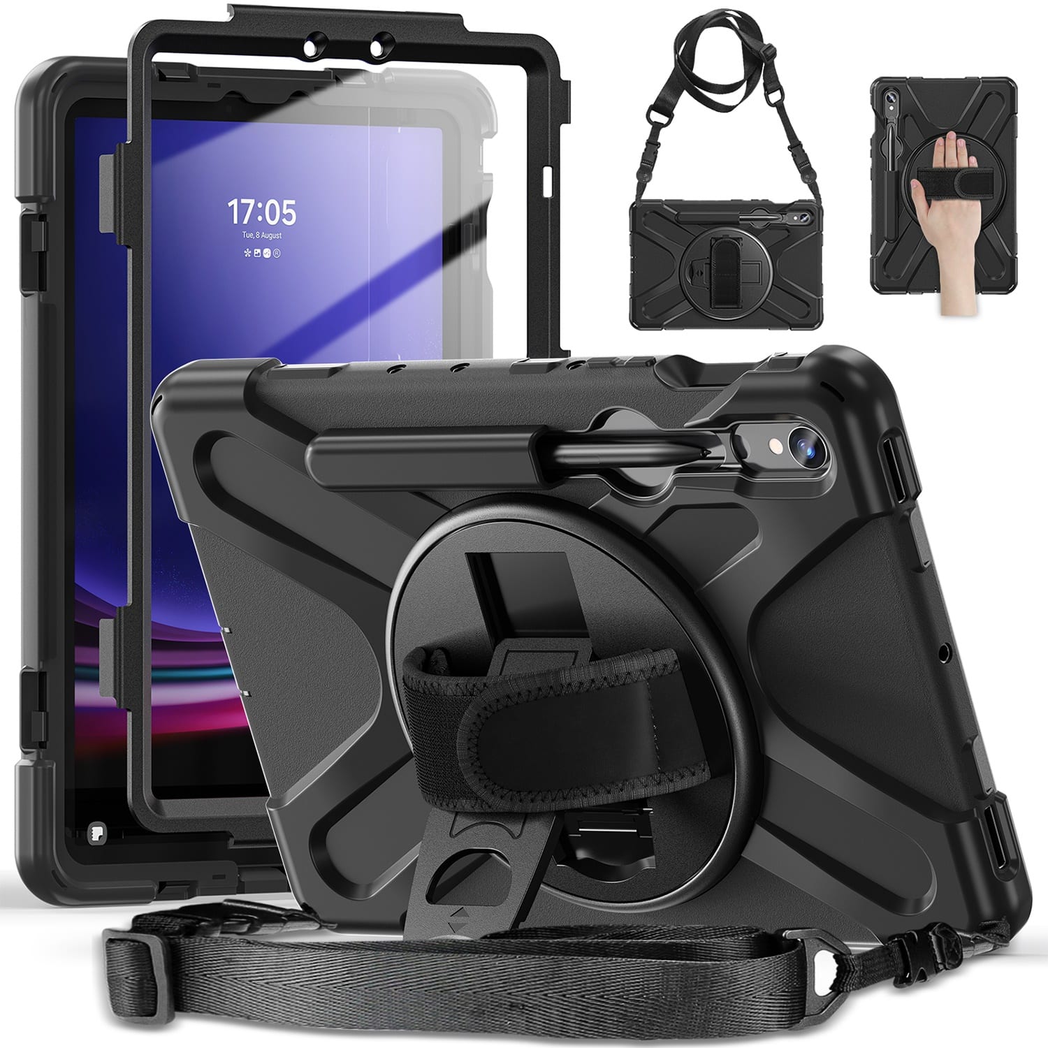 Alt View 13. SaharaCase - Raider-X Series Hand Strap Case for Samsung Galaxy Tab S8, Tab S9, Tab S9 FE, S10 FE, and S10 Lite (2025) - Black.