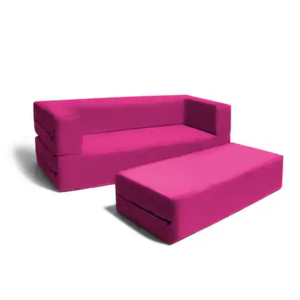 Front. Jaxx - Jaxx Zipline Kids Sofa & Large Ottoman, 3 in 1 Fold Out Sofa, Big Kids Edition, Fuchsia - Fuchsia.