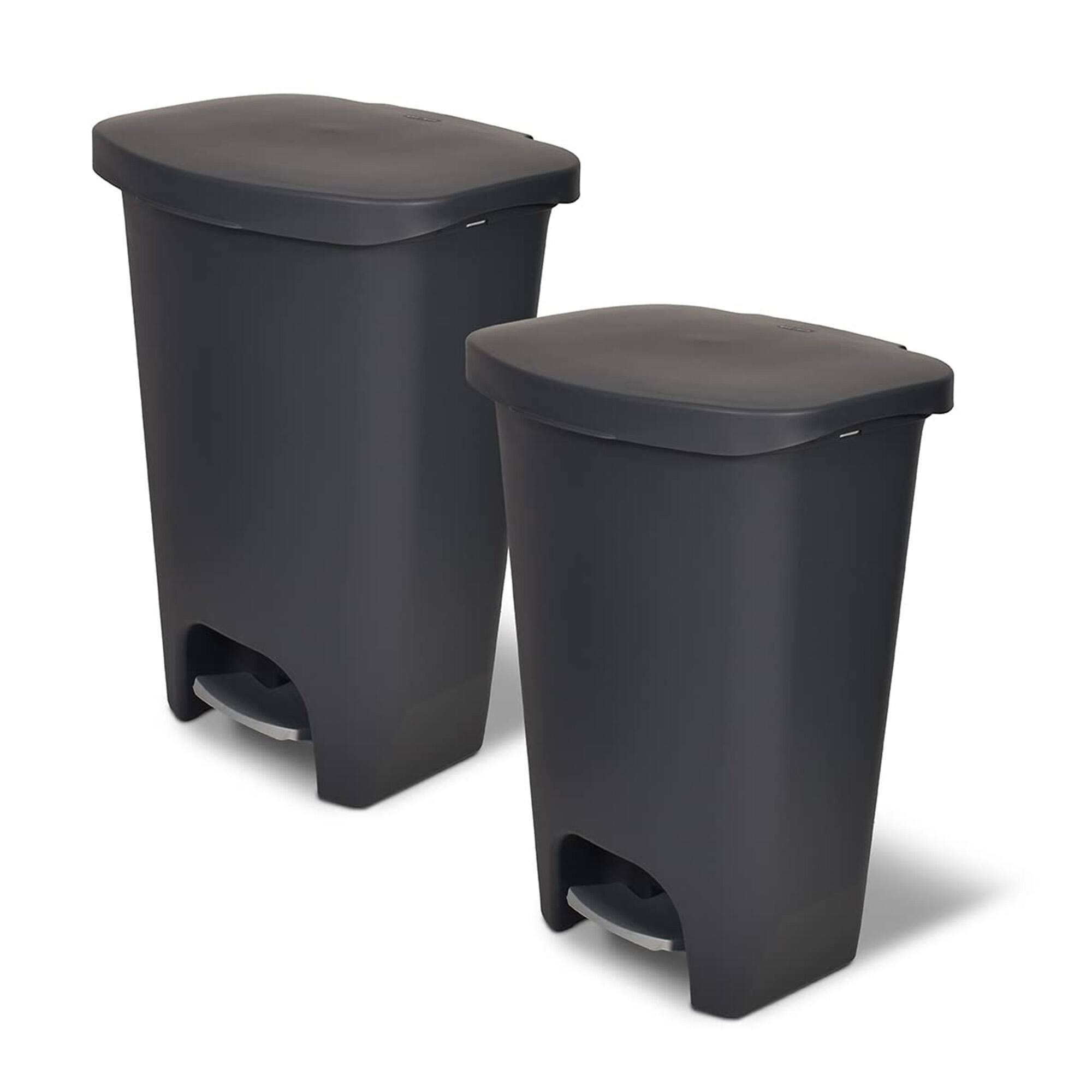 Front. Glad - Glad 13 Gal Trash Can with Step Pedal and Odor Protection, Charcoal, Pack of 2 - Charcoal.