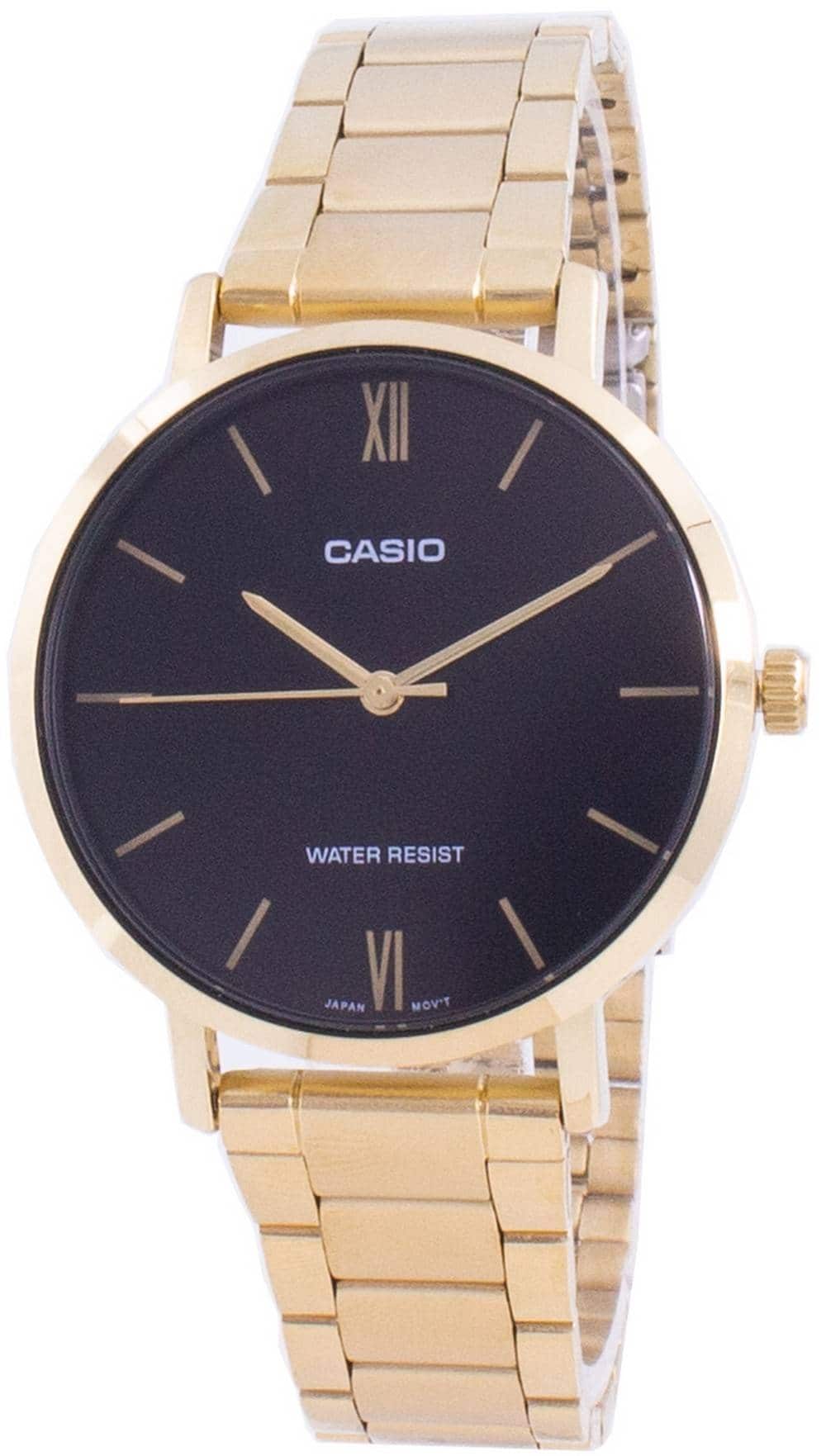 Casio - LTP-VT01G-1B Quartz Ladies Watch Stainless Steel Black Dial 30M - Gold
