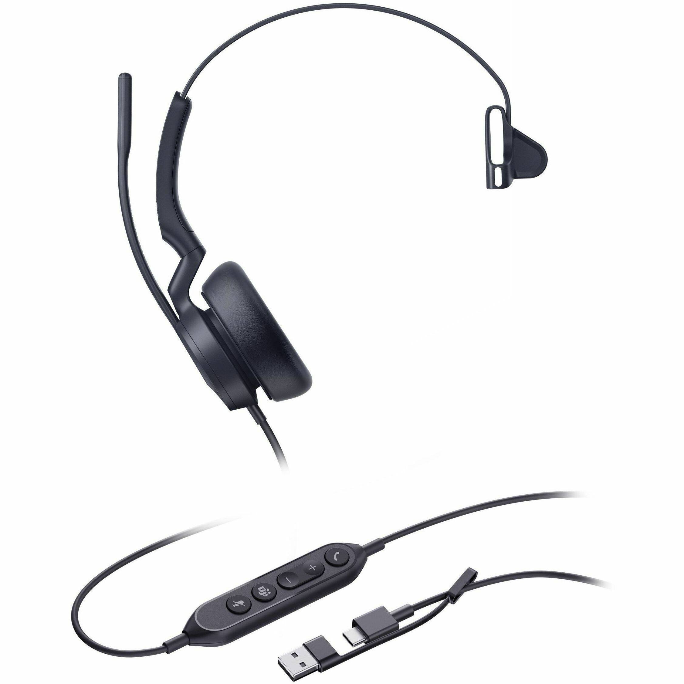 Alt View 3. Yealink - Yealink UH46 Headset - Microsoft Teams Certification - Mono - USB Type C - Wired - 20 Hz to 20 kHz - Over-the-head - Red.