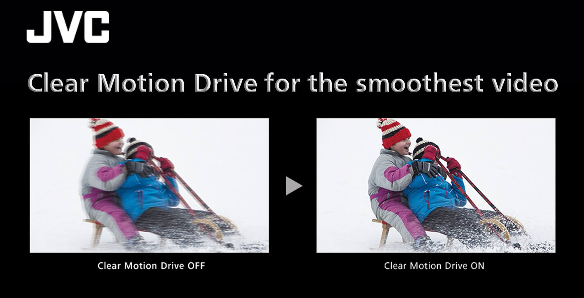 JVC Clear Motion Drive for the smoothest video. Clear Motion Drive OFF. Clear Motion Drive ON.