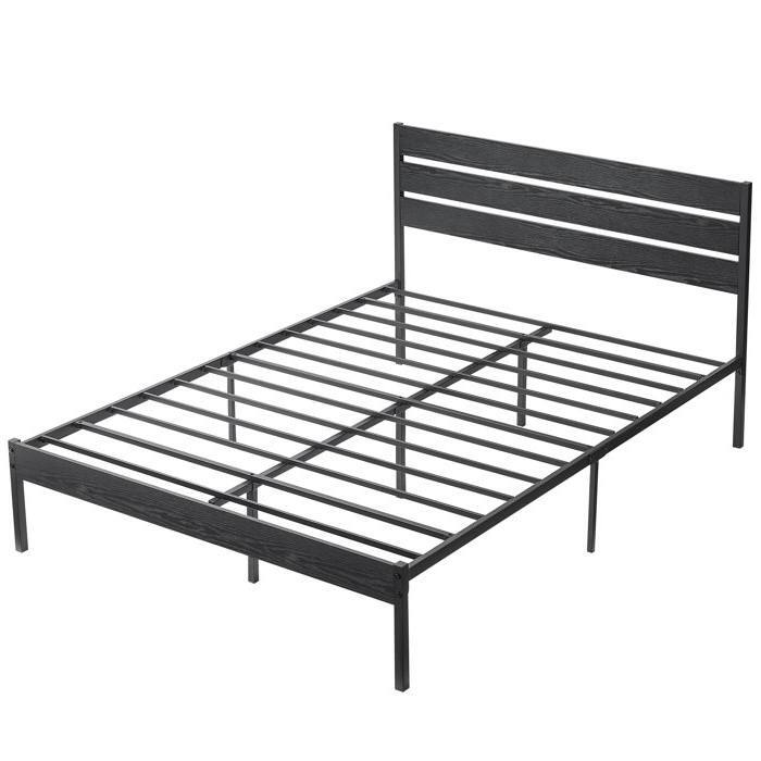 Back. Hivvago - Hivvago Queen size Industrial Platform Bed Frame with Wood Slatted Headboard - Black.
