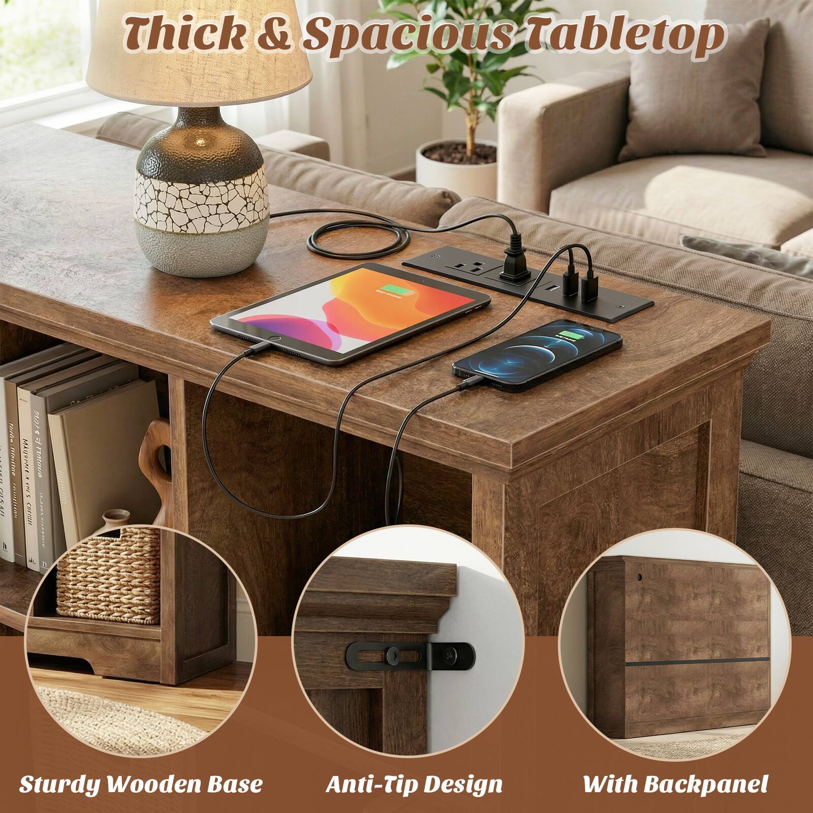 Thick & Spacious Tabletop

Sturdy Wooden Base

Anti-Tip Design

With Backpanel