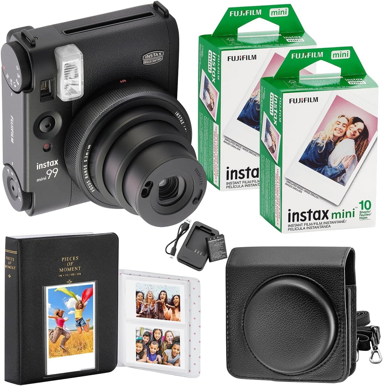 Fujifilm - Instax Mini 99 Camera, 20 Mini Films, Camera Case, Photo Album and Quality Photo Cloth - Black