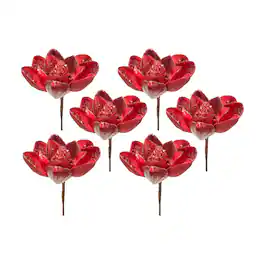 BreeBe - Velvet Magnolia Stem with Bead Accents (Set of 6) - Red