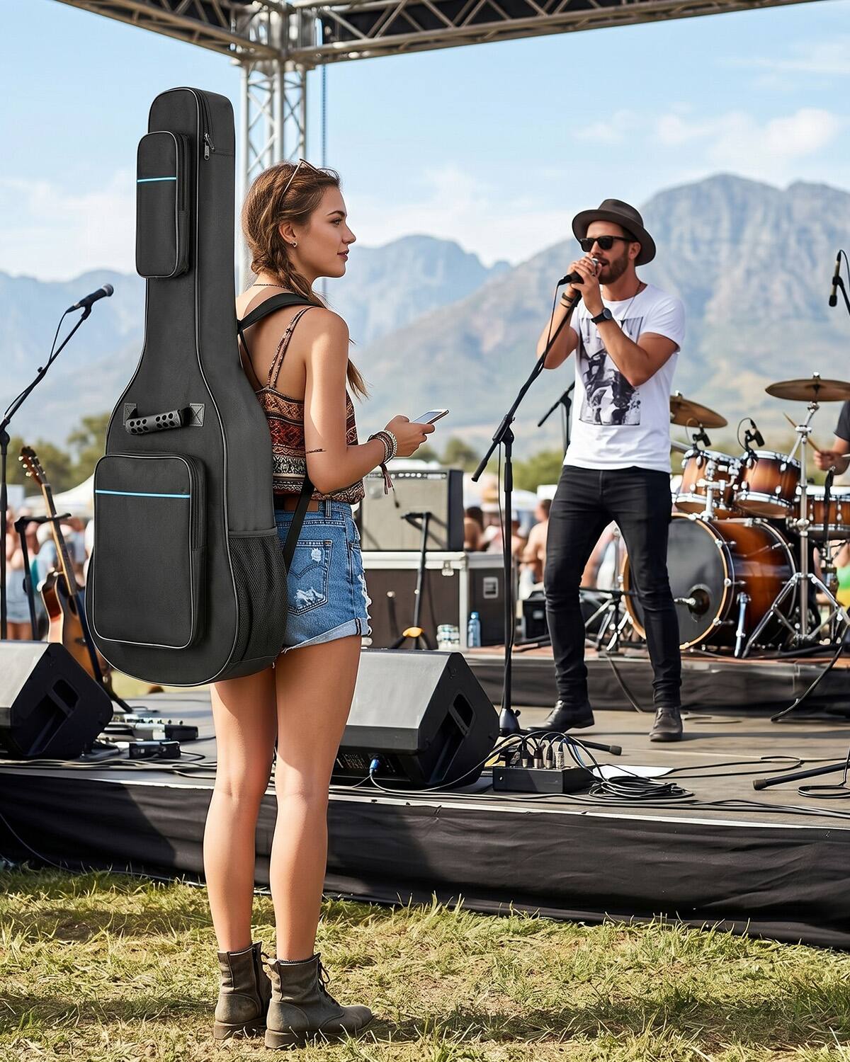 Angle. Winado - Acoustic Guitar Bag  41", Oxford Cloth Waterproof Guitar Gig Bag Soft Backpack with 0.35 Inch Thick Padding.